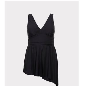 Black asymmetrical one-piece swim dress